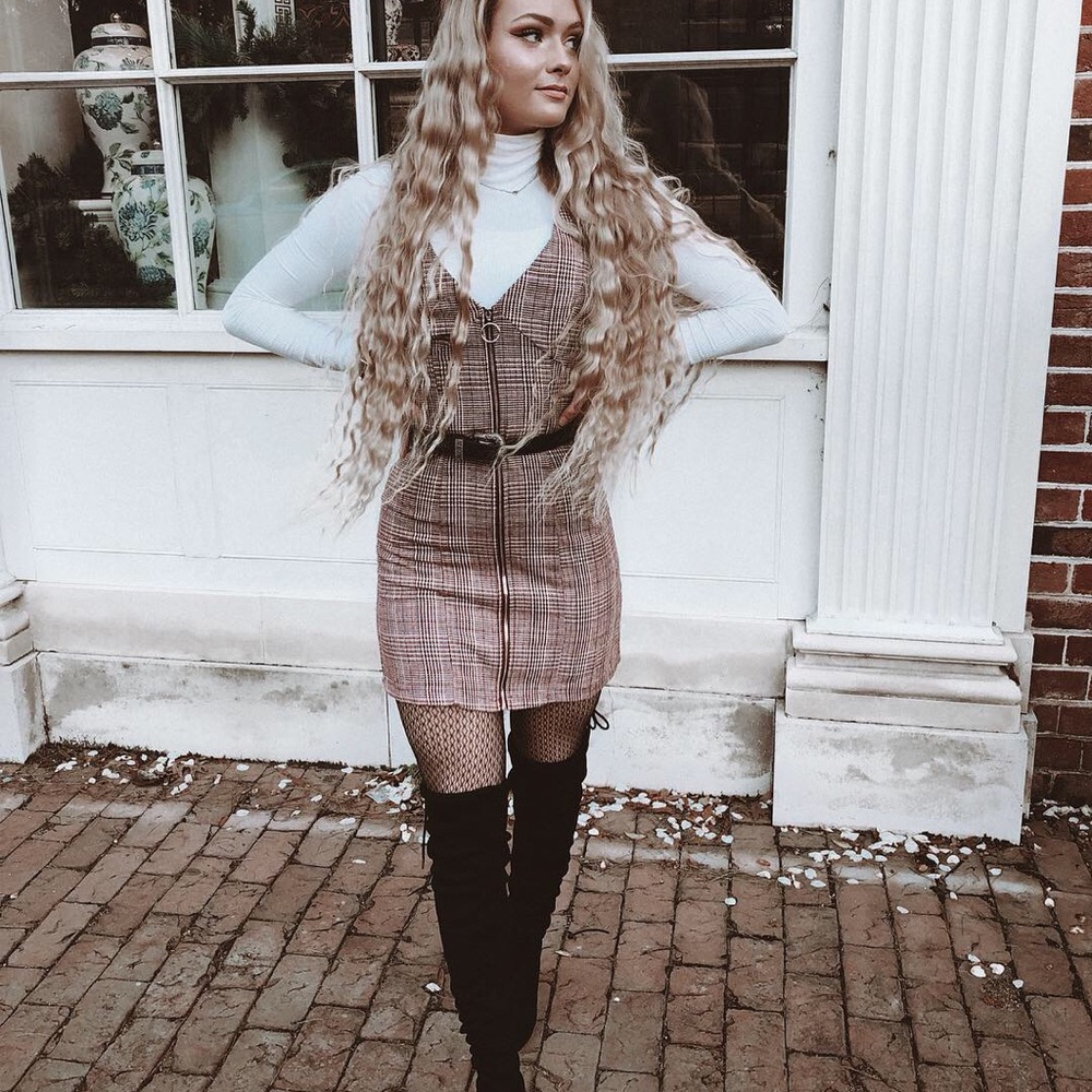Forever21 purple plaid bustier zip up dress